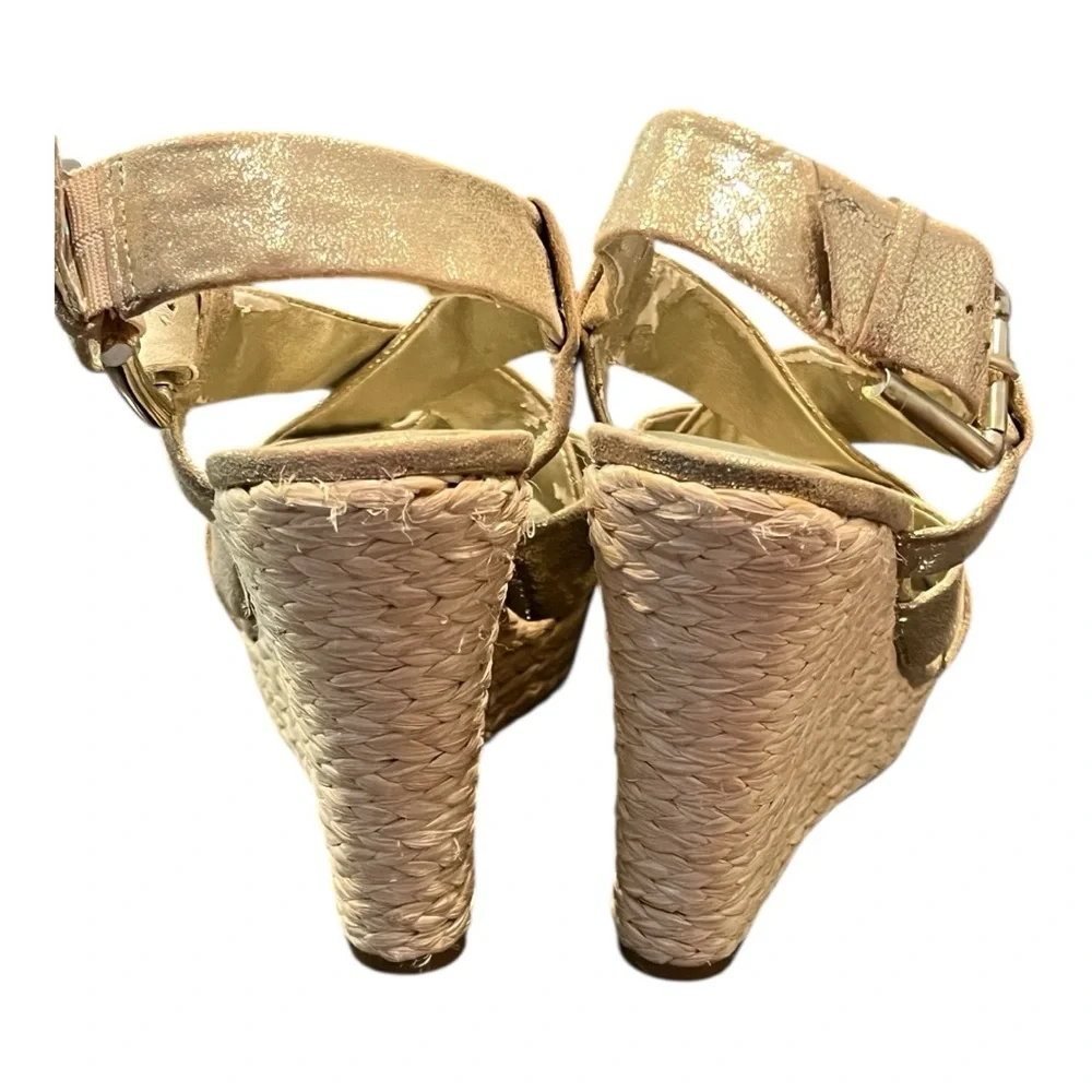 Jessica Simpson CREPE Rope Wedge 4.5 Inch Platform Heels – Gold‎ 7